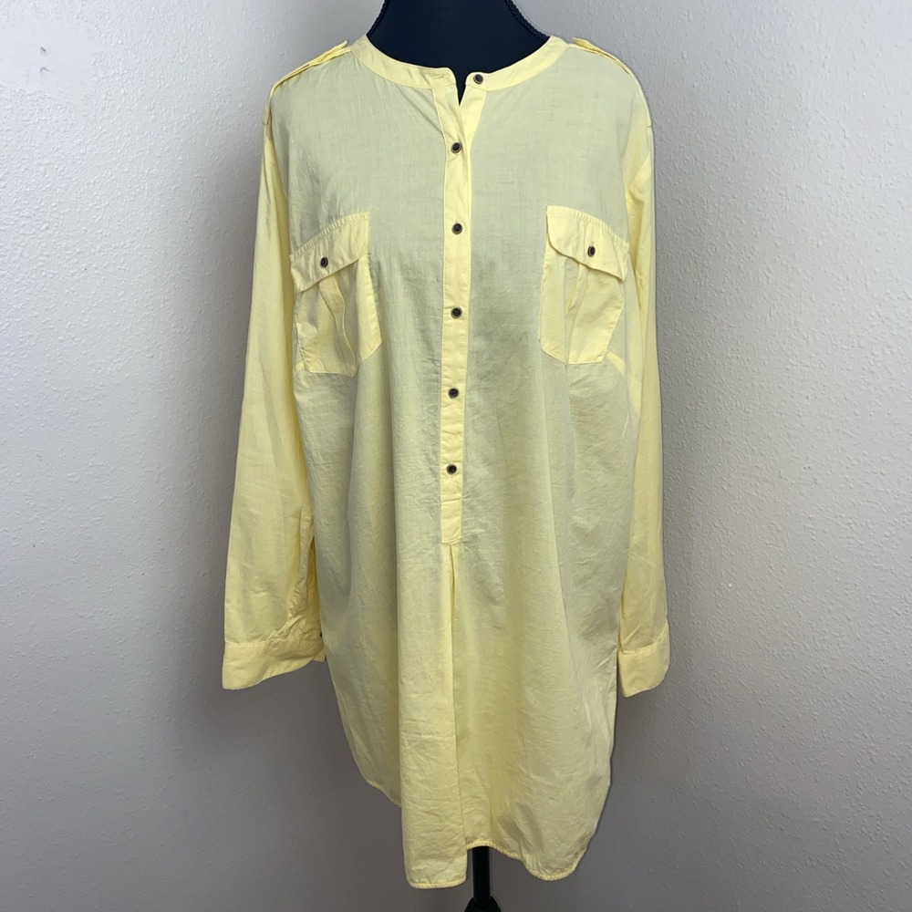 Soft Surrounding Tunic Women's 1X Yellow 1/2 Button Up‎ Pockets Spring Pullover